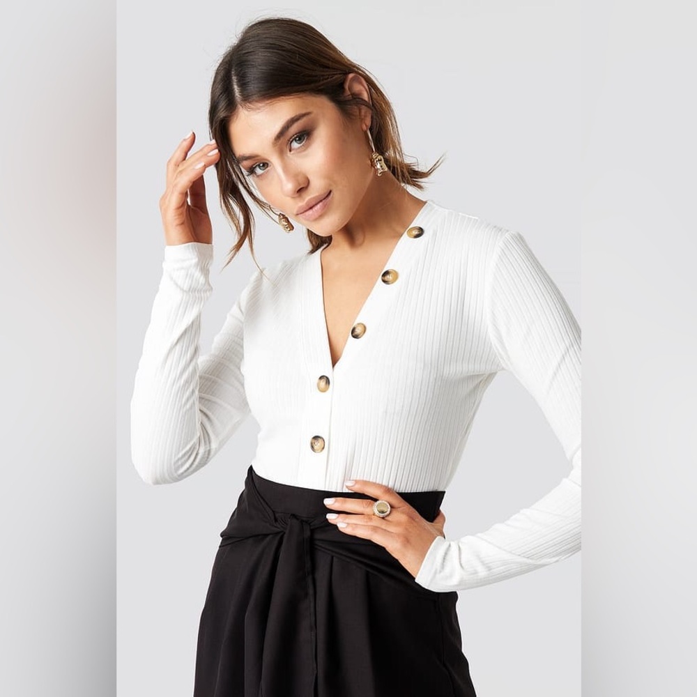 Self Esteem Long Sleeve White Ribbed Crop Top